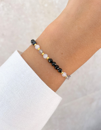 Talizman - czarny turmalin, kamień księżycowy, labradoryt, hematyt - ochrona i pewność siebie