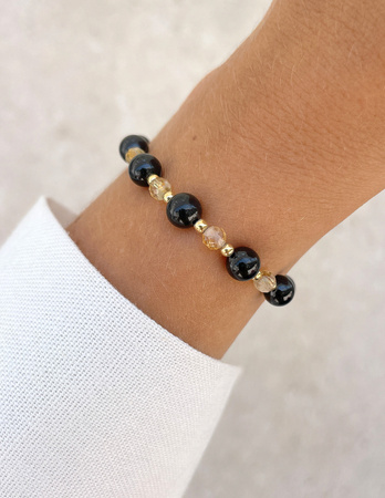Bracelet on rubber band agate mossy with hematite - abundance, confidence, optimism