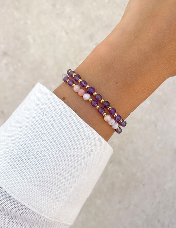 Bransoletki na gumce - opal, ametyst z hematytem