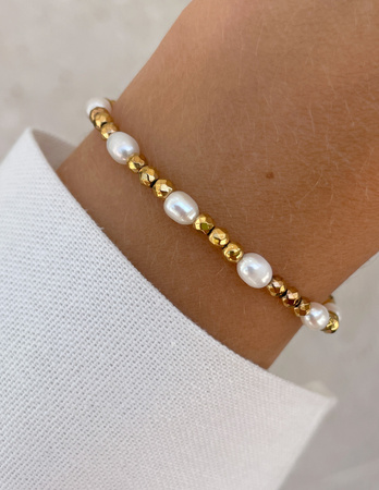 Bransoletka na gumce z hematytu z perłami Bella - dobrobyt, bezpieczeństwo, ochrona