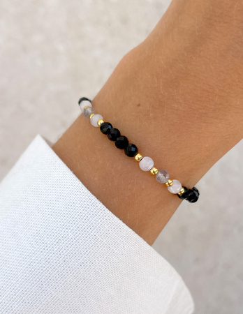 Talizman - czarny turmalin, kamień księżycowy, labradoryt, hematyt - ochrona i pewność siebie