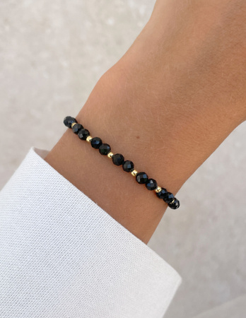 Bransoletka na gumce z czarnego turmalinu z hematytem - ochrona, pamięć, wsparcie