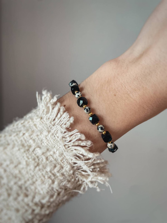 Bransoletka na gumce z Czarnych Turmalinów i Jaspisów