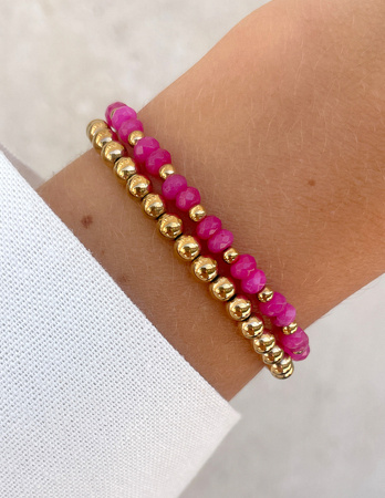 Bransoletki na gumce - jadeit różowy z hematytem