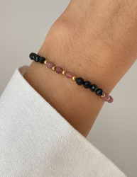 Bracelet on rubber band agate mossy with hematite - abundance, confidence, optimism