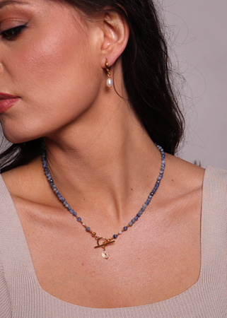 Naszyjnik sodalit i kamień księżycowy toggle z zawieszką