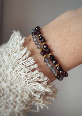Zestaw Dwóch Bransoletek z Labradorytów i Granatów