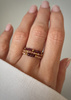 Set of Three Elastic Natural Stone Rings - Champagne Cubic Zirconia and Rhodonite