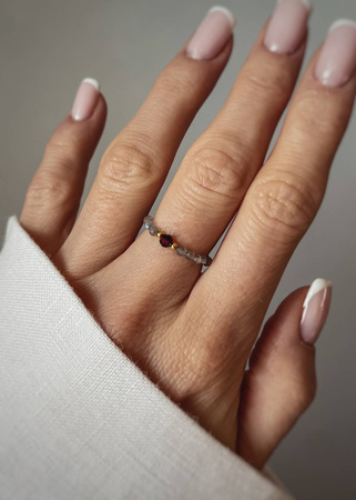 Pierścionek Elastyczny Kamienie Naturalne Labradoryt i Granat