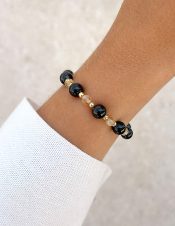 Bracelet on rubber band agate mossy with hematite - abundance, confidence, optimism