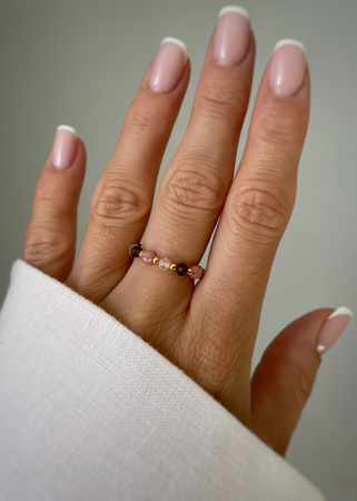 Pierścionek elastyczny kwarc dymny, kryształ górski, rodochrozyt - miłość, ochrona, spokój, oczyszczenie