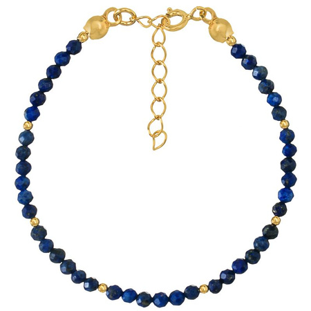 Bransoletka srebrna pozłacana z kamieni naturalnych lapis lazuli 3 mm