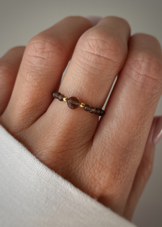 Pierścionek elastyczny kwarc dymny