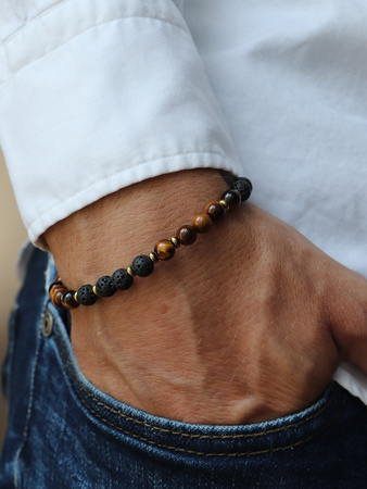 Bransoletka męska - lawa wulkaniczna, tygrysie oko, hematyt