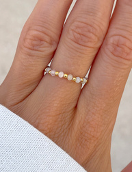 Elastic ring with natural lapis lazuli stones and pearl