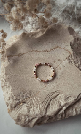 Elastic Ring Natural Stones Rose Quartz and Rhodochrosite
