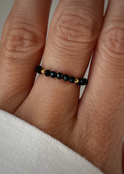 Elastic ring with natural lapis lazuli stones and pearl