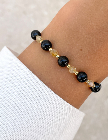 Bracelet on rubber band agate mossy with hematite - abundance, confidence, optimism