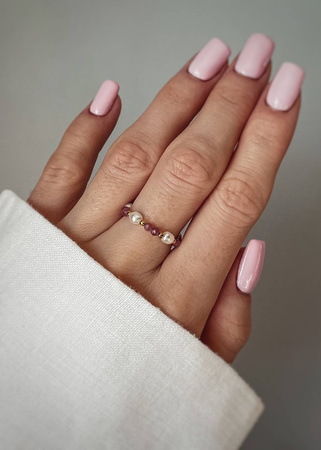 Pierścionek Elastyczny Kamienie Naturalne Turmalin Srebro Pozłacane