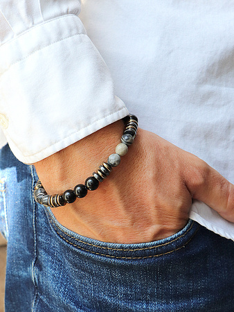 Bransoletka męska - czarny turmalin, jaspis, hematyt