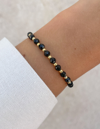 Bransoletka na gumce z czarnego turmalinu z hematytem - ochrona, pamięć, wsparcie