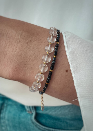 Zestaw Dwóch Bransoletek z zapięciem - Kryształ Górski, Spinel