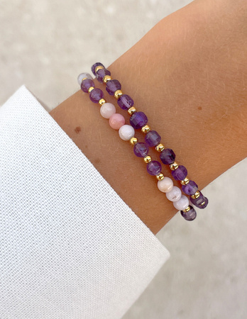 Bransoletki na gumce - opal, ametyst z hematytem