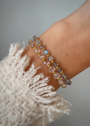 Bracelet and Ring Set - Rose Quartz, Rhodochrosite and Mother of Pearl