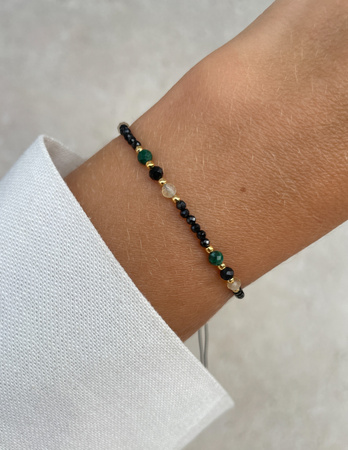 Bransoletka na nici z czarnym turmalinem, malachitem i cytrynem - ochrona i dobrobyt