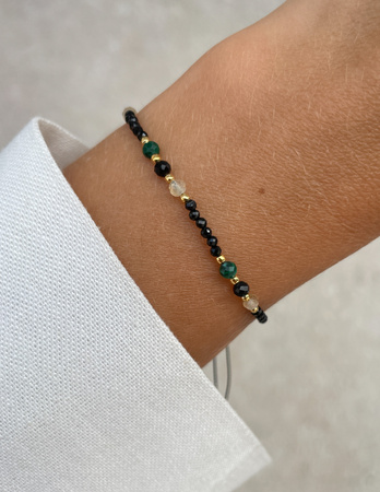 Bransoletka na nici z czarnym turmalinem, malachitem i cytrynem - ochrona i dobrobyt