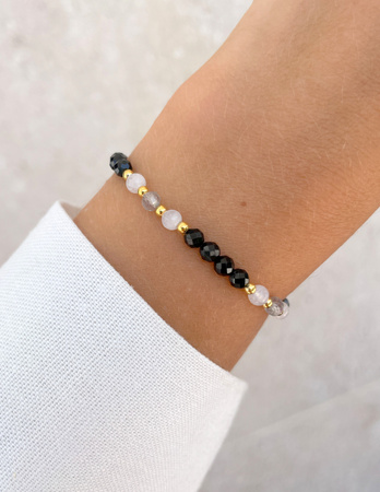 Talizman - czarny turmalin, kamień księżycowy, labradoryt, hematyt - ochrona i pewność siebie