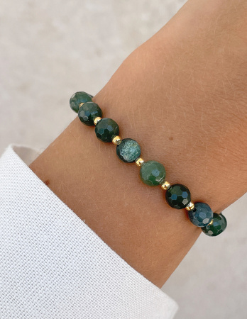 Bransoletka na gumce agat mszysty z hematytem - obfitość, pewność siebie,  optymizm