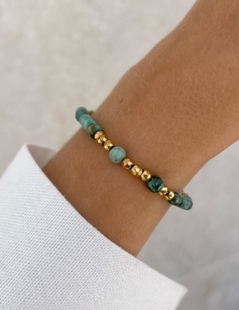 Bransoletka na gumce turkus z hematytem - rozwój duchowy, relacje, wyobraźnia