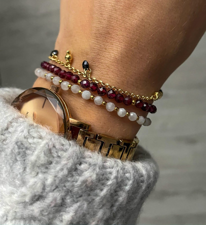 Bransoletka srebrna pozłacana z kamieni naturalnych granat 3mm