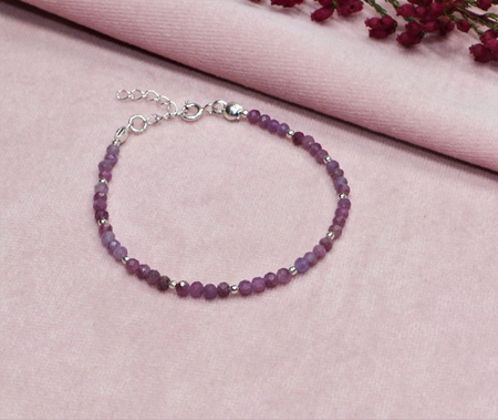 Bransoletka srebrna z kamieni naturalnych rubiny 3 mm