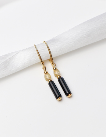 Kolczyki pozłacane Czarny Turmalin, Cytryn- Ochrona i Dobrobyt