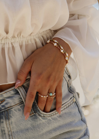 Bransoletka na gumce cyrkonia khaki i perła naturalna