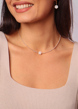 Naszyjnik cyrkonia szampańska z różą z masy perłowej