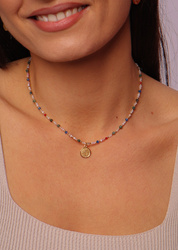 Necklace Cancer Zodiac Sign Natural Stones Gold-plated with a pendant