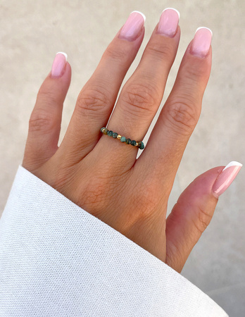 Elastic ring with natural lapis lazuli stones and pearl