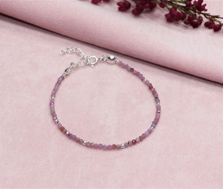 Bransoletka srebrna z kamieni naturalnych rubiny 2 mm