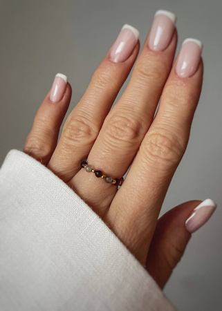 Pierścionek Elastyczny Kamienie Naturalne Labradoryt i Granat