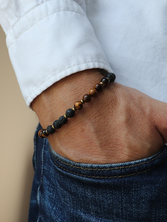 Bransoletka męska - lawa wulkaniczna, tygrysie oko, hematyt