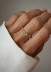 Elastic ring Natural Stones Fluorite Silver Gold-plated