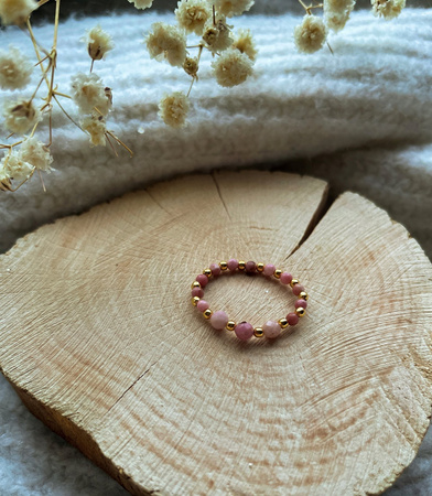 Elastic ring natural stones rhodonite