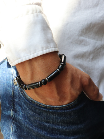 Bransoletka męska - czarny turmalin, hematyt
