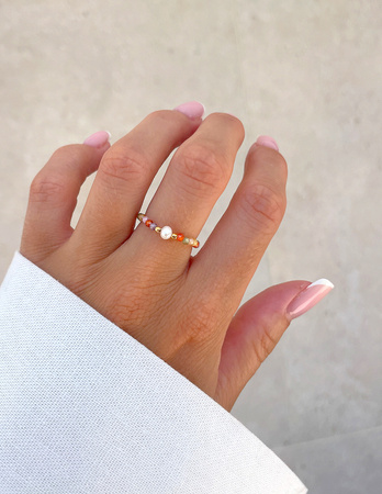 Pierścionek elastyczny - Mix Cyrkonii z Perłą Lea