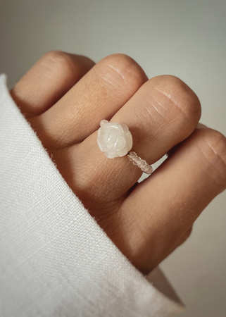 Pierścionek elastyczny kamienie naturalne Kryształ Górski, Jadeit róża