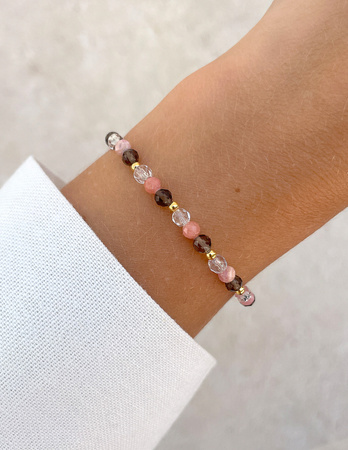 Talizman - rodochrozyt, kwarc dymny, kryształ górski, hematyt - ochrona i miłość