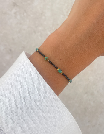 Bransoletka na nici z czarnym turmalinem i turkusem - ochrona, relacje, kreatywność